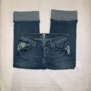 7 FAM Crop Boyfriend Cut Distressed Capri